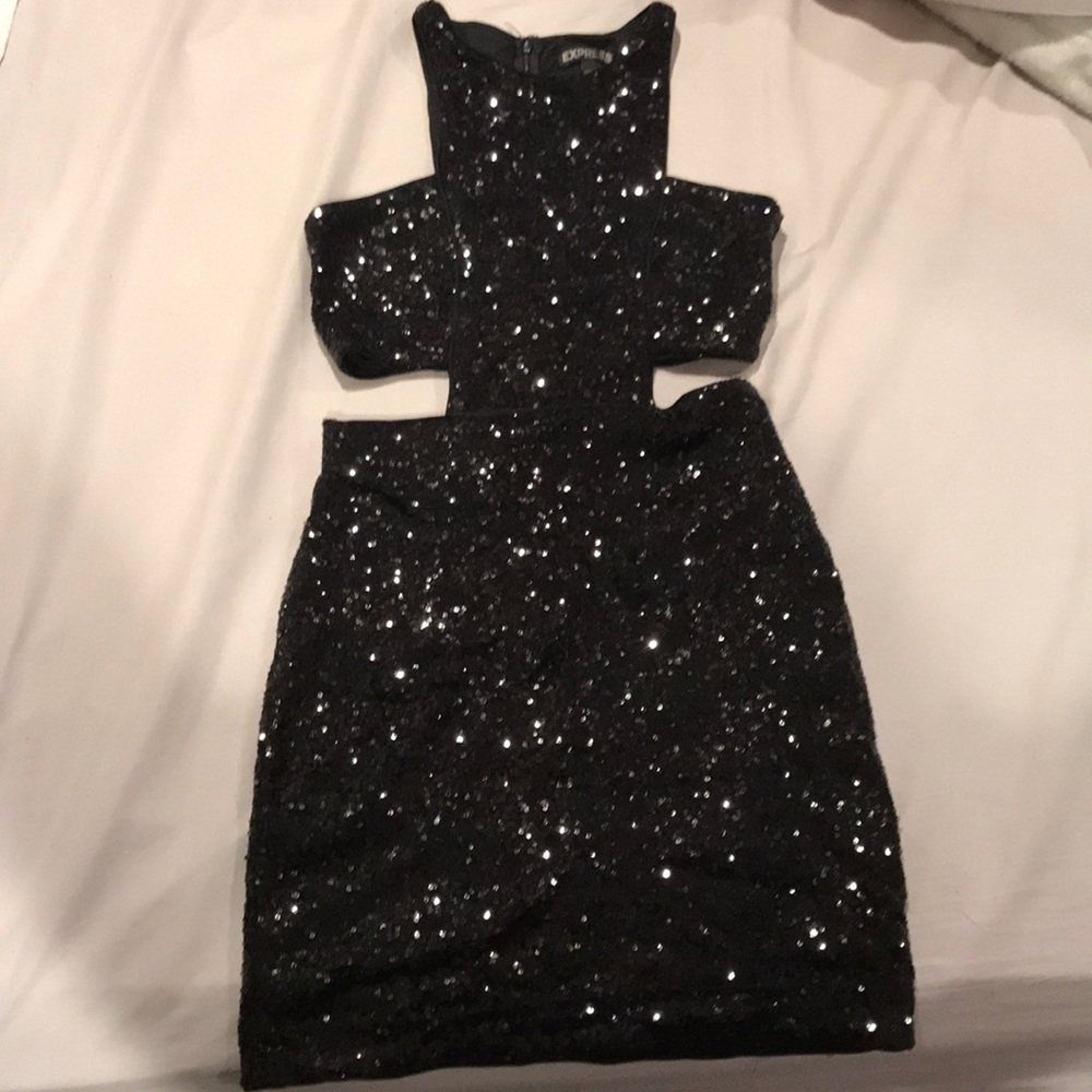 Express black sequin dress